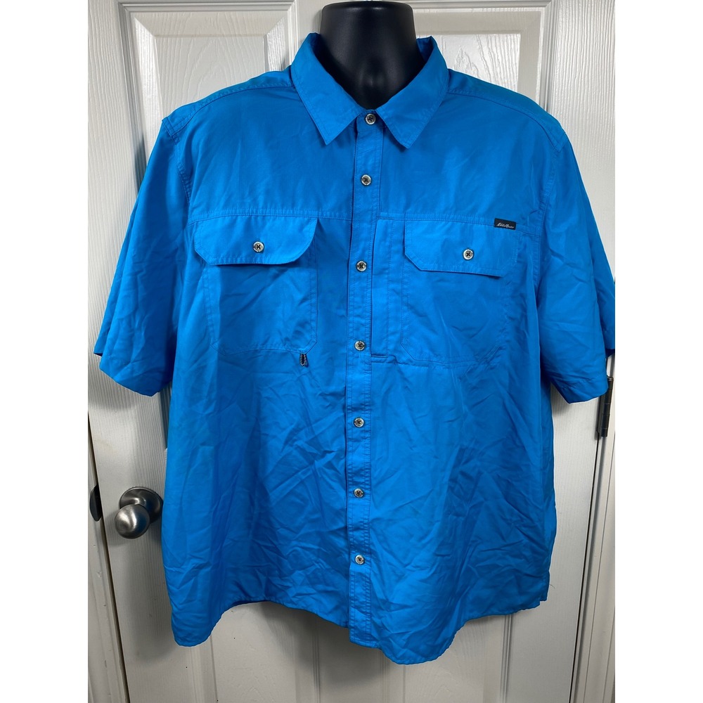 Eddie Bauer Men's XXL Fishing Shirt‎ Vented Blue Short Sleeve Button Up